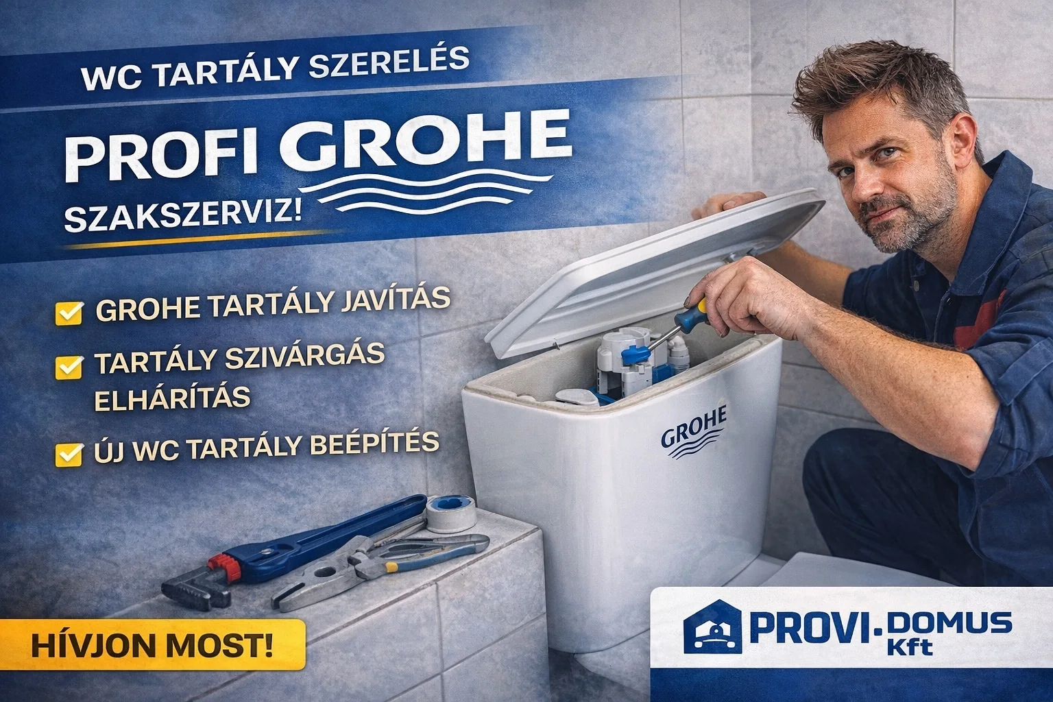 Profi Grohe WC tartály szerelés Budapest – Grohe tartály javítás, tartály szivárgás elhárítás és új WC tartály beépítés