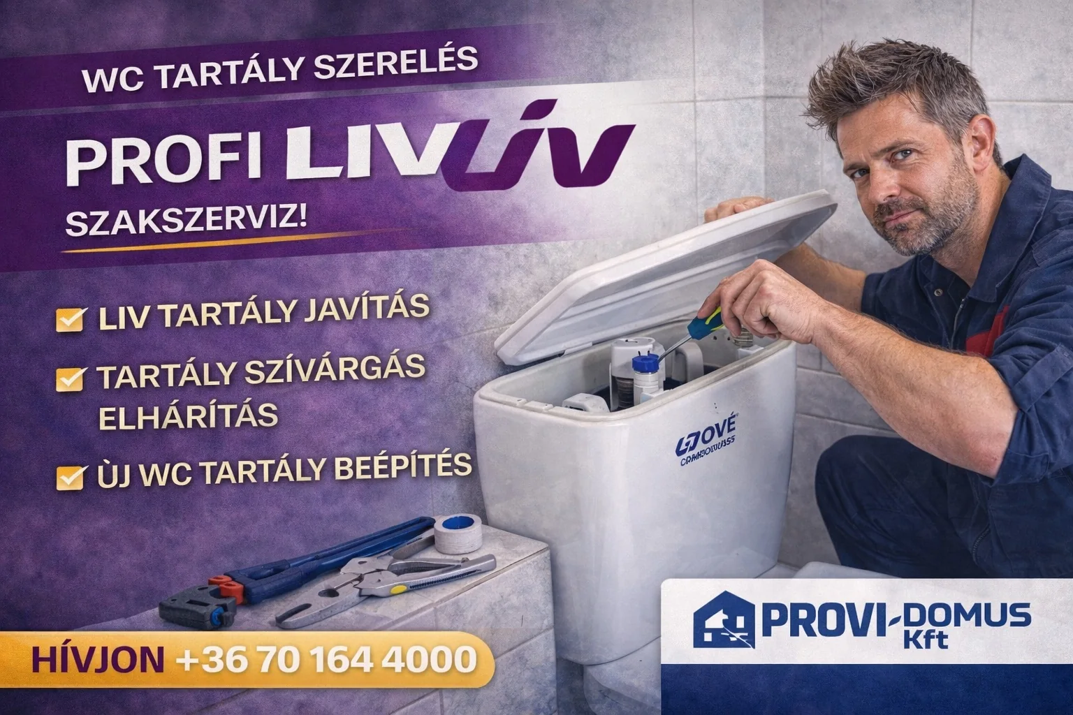 Profi Liv WC tartály szerelés Budapest – Liv tartály javítás, tartály szivárgás elhárítás és új WC tartály beépítés